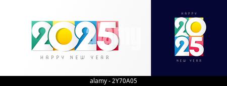 Bonne année 2025, design de logo coloré avec des numéros tronqués. Conception vectorielle premium horizontale et verticale 2025 Illustration de Vecteur