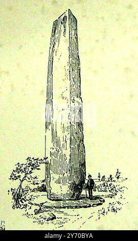 Illustration du XIXe siècle montrant le Menhir près de St Renan, Bretagne, France. Aussi connu sous le nom de bossu , Menhir de Kerloas , 'le bossu' ou 'an tort' est dit être le menhir le plus élevé du monde bien qu'il soit maintenant raccourci à la suite d'un coup de foudre dans les années 1700 - une illustration du 19e siècle effectué le menhir près de Saint-Renan, en Bretagne, en France. Également connu sous le nom de bossu, Menhir de Kerloas, « le bossu » ou « an tort » est considéré comme le plus haut menhir du monde, bien qu'il ait été raccourci à la suite d'un coup de foudre dans les années 1700. Banque D'Images