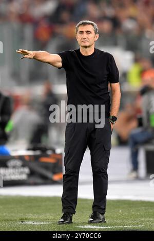 Ernesto Valverde, entraîneur-chef de l'Athletic Club Bilbao, lors du match de football de l'Europa League entre L'AS Roma et l'Athletic Club Bilbao au stade Olimpico à Rome (Italie), le 26 septembre 2024. Banque D'Images