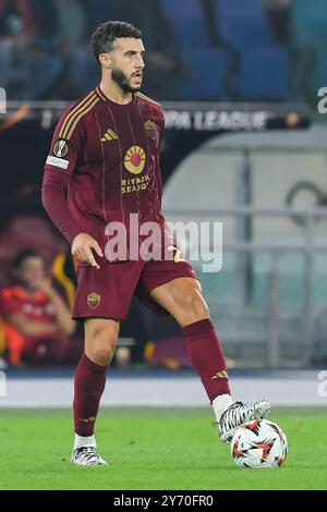 Rome, Italie. 26 septembre 2024. Mario Hermoso de L'AS Roma vu en action lors du premier tour de qualification de l'Europa League - match de 1ère manche entre Roma et Athletic Bilbao au stade olympique. Score final ; Roma 1:1 Athletic Bilbao. (Photo de Mattia Vian/SOPA images/SIPA USA) crédit : SIPA USA/Alamy Live News Banque D'Images