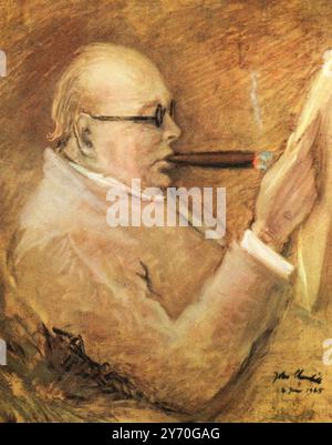Winston Churchill après la diffusion d'un discours électoral, juin 1945. Par le major John Strange Spencer-Churchill (1880-1947). Sir Winston Leonard Spencer-Churchill (1874-1965), homme politique britannique, officier de l'armée et écrivain. Churchill a été premier ministre du Royaume-Uni de 1940 à 1945, date à laquelle il a mené la Grande-Bretagne à la victoire dans la seconde Guerre mondiale, puis de 1951 à 1955. Banque D'Images