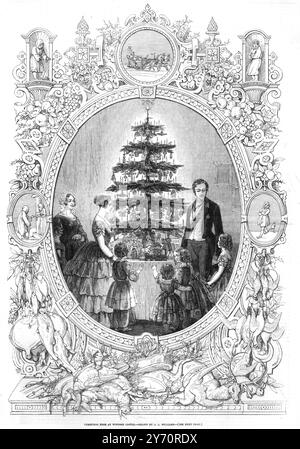 L'ARBRE DE NOËL AU CHÂTEAU DE WINDSOR. Illustration par J.L. Williams 25 décembre 1848 L’arbre de Noël représenté dans la gravure est celui qui est préparé annuellement par le commandement de sa Majesté pour les enfants royaux. Des arbres similaires sont disposés dans d'autres appartements du château pour sa Majesté, son Altesse Royale le Prince Albert, son Altesse Royale la duchesse de Kent et la Maison Royale. L'arbre employé à cette fin festive est un jeune sapin d'environ huit pieds de haut, et a six niveaux de branches. Sur chaque étage, ou branche, sont disposées une douzaine de cônes de cire. Pendentif des branches sont élégants Banque D'Images