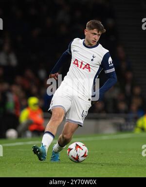 Londres, Royaume-Uni. 26 septembre 2024. Mikey Moore de Tottenham Hotspur en action. Match de l'UEFA Europa League, Tottenham Hotspur contre Qarabag FK au Tottenham Hotspur Stadium de Londres le jeudi 26 septembre 2024. Cette image ne peut être utilisée qu'à des fins éditoriales. Usage éditorial exclusif photo par Sandra Mailer/Andrew Orchard photographie sportive/Alamy Live News crédit : Andrew Orchard photographie sportive/Alamy Live News Banque D'Images