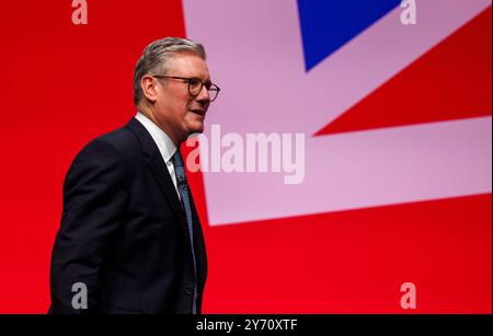 Sir Keir Starmer, premier ministre et chef du parti travailliste, prononce un discours de ses dirigeants à la conférence du parti travailliste à Liverpool. Banque D'Images