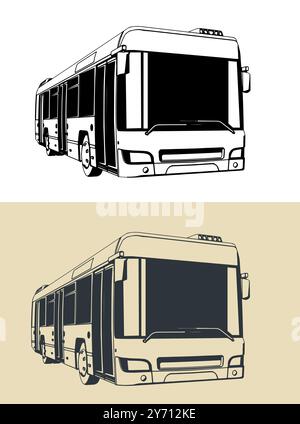 Illustrations vectorielles stylisées d'une ville ​​bus Illustration de Vecteur