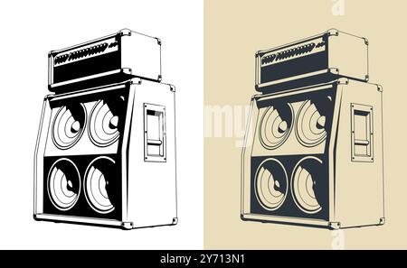 Illustrations vectorielles stylisées d'un amplificateur combo de guitare Illustration de Vecteur