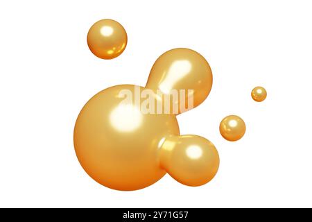 Forme de métaball liquide abstraite dorée. illustration de rendu 3d. Banque D'Images