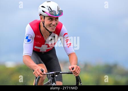 Jan Christen (Suisse, Suisse, sui) in Aktion während Men Under 23 Road Race BEI den UCI Road World Championships : 24, 9 kilomètres rund um Zürich) BEI den UCI-Straßen- und para-Cycling-Straßenweltmeisterschaften 2024 am Donnerstag, den 26. Septembre 2024, à Zürich, Schweiz. Die Radsport Wm findet vom 21. bis 29. Septembre 2024 um und in Zürich im Rahmen der 2024 UCI Road and para-cycling Road World Championships statt. Banque D'Images