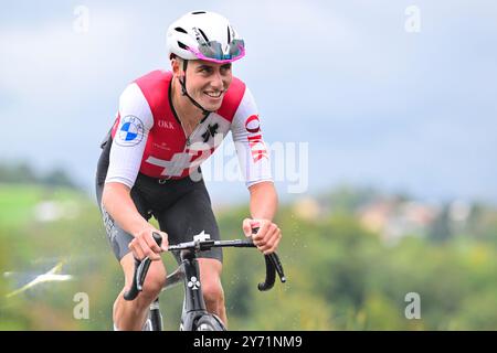 Jan Christen (Suisse, Suisse, sui) in Aktion während Men Under 23 Road Race BEI den UCI Road World Championships : 24, 9 kilomètres rund um Zürich) BEI den UCI-Straßen- und para-Cycling-Straßenweltmeisterschaften 2024 am Donnerstag, den 26. Septembre 2024, à Zürich, Schweiz. Die Radsport Wm findet vom 21. bis 29. Septembre 2024 um und in Zürich im Rahmen der 2024 UCI Road and para-cycling Road World Championships statt. Banque D'Images