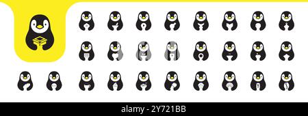 vecteur de conception de collection cute penguin icon set Illustration de Vecteur