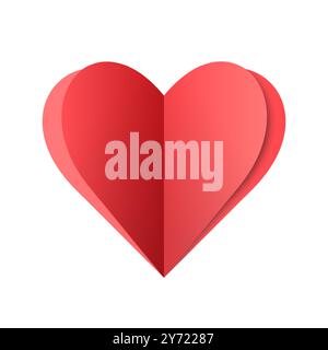 Autocollant d'un coeur de papier rouge avec une ombre sur un fond blanc. Illustration de Vecteur