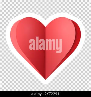 Un coeur de papier rouge sur un fond transparent. Autocollant coeur de dessin animé. Une icône pour la Saint-Valentin. Illustration vectorielle. Illustration de Vecteur