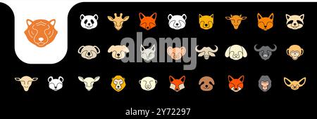une sorte de dessins vectoriels d'icône colorés de tête d'animaux sauvages Illustration de Vecteur