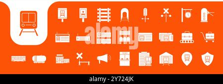 conception vectorielle de collection d'ensemble d'icônes plates de transport de train Illustration de Vecteur