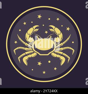 Une représentation magnifiquement stylisée du signe du zodiaque du cancer qui met en évidence une chèvre aux côtés d'un poisson Illustration de Vecteur