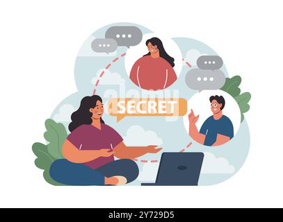 Concept de confiance. Amis proches partageant secret entre eux. Soutien de l'amitié et fiabilité. Relations de confiance. Illustration vectorielle plate Illustration de Vecteur