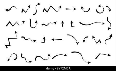 Ensemble de flèches de formes différentes pointant Illustration de Vecteur