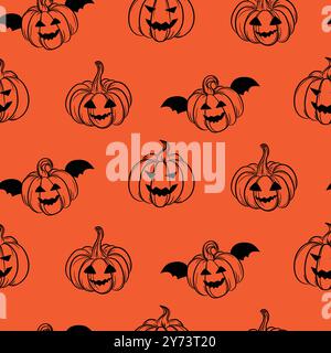 Halloween Pumpkins simple motif sans couture orange et noir. Cute Pumpkins octobre automne fond festif pour papier peint, enveloppement et texture textile Illustration de Vecteur