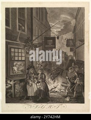 Nuit (les quatre heures du jour) 25 mars 1738. William Hogarth. Banque D'Images