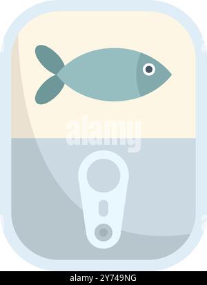 Icône vectorielle plate d'un produit de poisson en conserve avec un couvercle facile à ouvrir, symbolisant l'industrie des fruits de mer Illustration de Vecteur