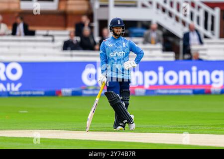 LONDRES, ROYAUME-UNI. 27 septembre, 24. Ben Duckett d'Angleterre en première journée de match lors de England Men vs Australia 4th Metro Bank ODI au Lord's Cricket Ground le vendredi 27 septembre 2024 à LONDRES, ANGLETERRE. Crédit : Taka Wu/Alamy Live News Banque D'Images