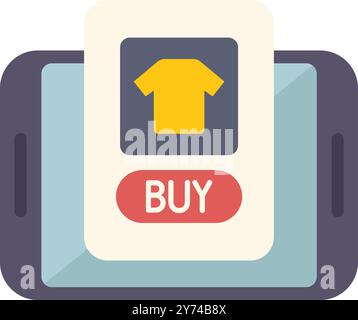 Smartphone affichant une application d'achat en ligne avec un t-shirt affiché, invitant les utilisateurs à effectuer un achat Illustration de Vecteur
