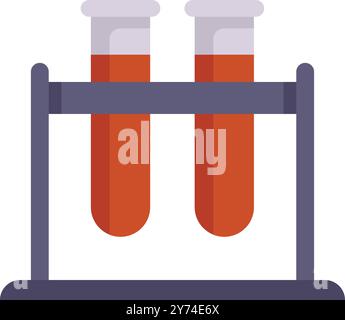 Cette illustration vectorielle présente deux tubes à essai remplis de liquide rouge, reposant sur un portoir pour tubes à essai Illustration de Vecteur