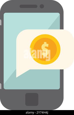 Concept de banque mobile et de paiement en ligne avec smartphone montrant le symbole de l'argent dans la bulle de discours Illustration de Vecteur