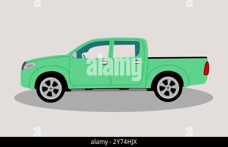 Pick-up 4 portes avec vue latérale, modèle pour publicité de marque, style de conception, illustration vectorielle. Banque D'Images