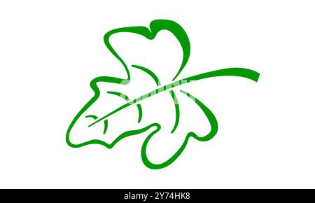 Forme abstraite, icône, conception graphique, logo de feuille verte sur fond blanc. Banque D'Images