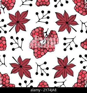 Motif botanique sans couture avec illustration vectorielle de framboises et de feuilles Illustration de Vecteur