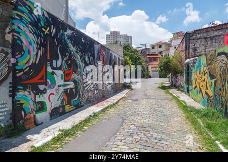 L'œuvre d'art Graffiti sur les murs de Beco do Batman, Batman ruelle, à Vila Madalena, Sao Paulo, Brésil Banque D'Images