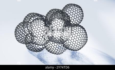 Illustration d'une mésoéponge de graphène. Les mésoéponges de graphène se composent d'une structure poreuse 3D faite de feuilles de graphène interconnectées. La structure unique de la mésoéponge offre une conductivité élevée, une flexibilité et une résistance mécanique remarquable, ce qui en fait un matériau prometteur pour le stockage de l'énergie, la catalyse, l'électronique et l'assainissement de l'environnement. Banque D'Images