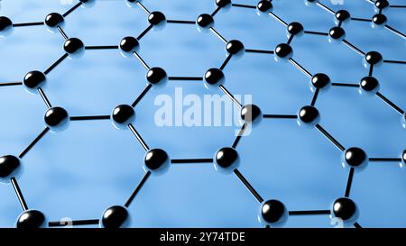 Illustration de la structure moléculaire du graphène. Le graphène est un allotrope 2D de carbone disposé dans un réseau en nid d'abeilles. Il possède des propriétés uniques telles que la conductivité thermique exceptionnelle, la résistance mécanique et la conductivité électrique. Banque D'Images