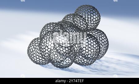 Illustration d'une mésoéponge de graphène. Les mésoéponges de graphène se composent d'une structure poreuse 3D faite de feuilles de graphène interconnectées. La structure unique de la mésoéponge offre une conductivité élevée, une flexibilité et une résistance mécanique remarquable, ce qui en fait un matériau prometteur pour le stockage de l'énergie, la catalyse, l'électronique et l'assainissement de l'environnement. Banque D'Images