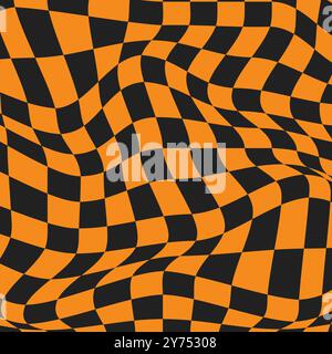 Checkerboard psychédélique d'Halloween. Fond groovy de vagues. Fond d'écran hippie dans le style Y2K. Illustration vectorielle rétro. Répétition géométrique déformée Illustration de Vecteur