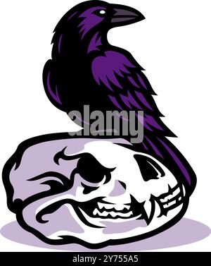 Raven sur Bear Skull illustration Illustration de Vecteur