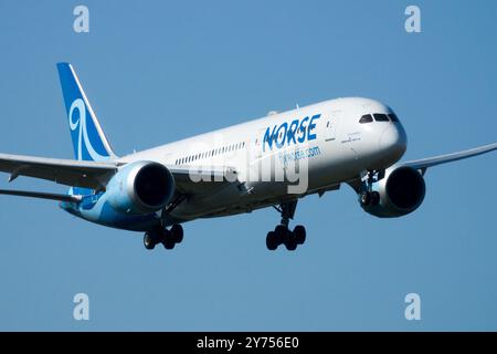 Avion d'atterrissage Boeing 787-9 Dreamliner exploité par Norse Atlantic Airways Airline Airline Aircraft avion Jetliner Passenger Jet Airline Approach Banque D'Images
