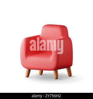 fauteuil rouge 3d avec pieds en bois isolé Illustration de Vecteur