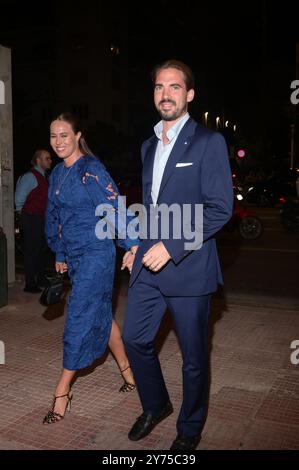 Athènes, Grèce. 27 septembre 2024. Le prince Philippos de Grèce et la princesse Nina de Grèce (née Nina Flohr) assistent au dîner pré-mariage de la princesse Théodora de Grèce à Matthieu Kumar au Musée byzantin et chrétien. Crédit : Dimitris Aspiotis/Alamy Live News Banque D'Images