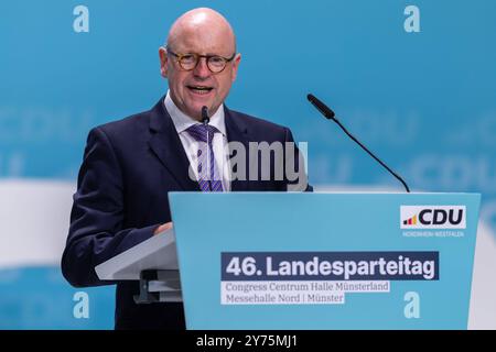 46. Landesparteitag der CDU Nordrhein-Westfalen am 28.09.2024 in der Halle Münsterland in Münster Markus Lewe Oberbürgermeister Münster *** 46 Conférence de l'État partie de la CDU Rhénanie-du-Nord-Westphalie le 28 09 2024 dans la salle Münsterland de Münster Markus Lewe Lord Mayor of Münster xJRx Banque D'Images