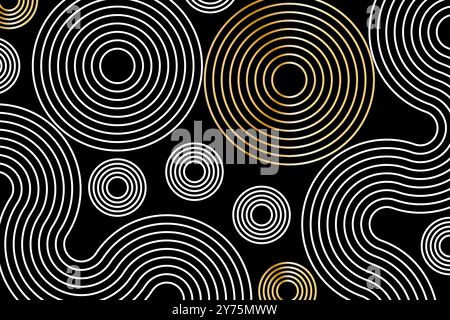 Cercles de lignes blanches abstraites sur fond noir, modèle de bannière de vecteur de chemin de tourbillons linéaires Illustration de Vecteur