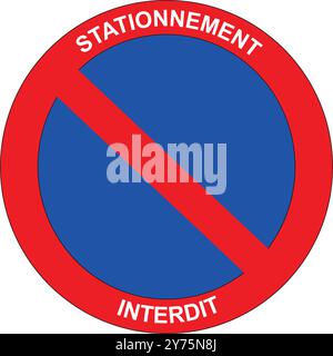 Panneau routier rond français sur fond bleu avec des bandes rouges : pas de stationnement. Illustration de Vecteur