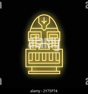 Enseigne au néon jaune représentant une tête de robot avec clavier parlant et prononçant un discours, sur fond noir Illustration de Vecteur