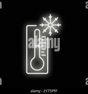 Signe néon d'un thermomètre indiquant une basse température avec une icône de flocon de neige Illustration de Vecteur