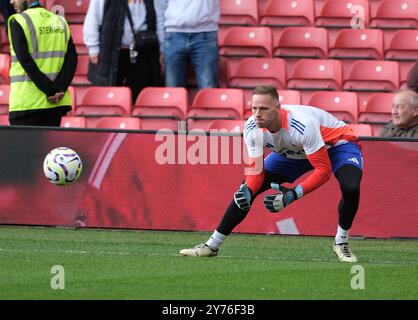 The City Ground, Nottingham, Royaume-Uni. 28 septembre 2024. Premier League Football, Nottingham Forest contre Fulham ; Matz sels de Nottingham Forest pendant l'échauffement d'avant-match crédit : action plus Sports/Alamy Live News Banque D'Images