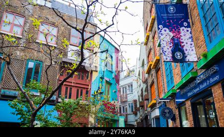 Londres, Royaume-Uni - 25 juillet 2024 : Colurful Neals Yard Courtyard. Neal's Yard est une petite ruelle de Covent Garden à Londres. Lieu touristique populaire. Banque D'Images