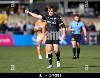 Hendon, Royaume-Uni. 28 septembre 2024. Premier rugby. Saracens V Sale Sharks. StoneX Stadium. Hendon. Nick Tompkins (Saracens) lors du Saracens V Sale Sharks Gallagher Premiership match de rugby. Crédit : Sport in Pictures/Alamy Live News Banque D'Images