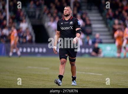 Hendon, Royaume-Uni. 28 septembre 2024. Premier rugby. Saracens V Sale Sharks. StoneX Stadium. Hendon. Tom Willis (Saracens) lors du Saracens V Sale Sharks Gallagher Premiership match de rugby. Crédit : Sport in Pictures/Alamy Live News Banque D'Images