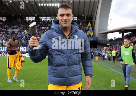 Udine, Italie. 28 septembre 2024. Inter Milan Lautaro Martinez Panini joueur du match de Serie A entre Udinese et Inter au stade Bluenergy d'Udine, dans le nord-est de l'Italie - samedi 28 septembre 2024 sport - soccer (photo Andrea Bressanutti/Lapresse) crédit : LaPresse/Alamy Live News Banque D'Images